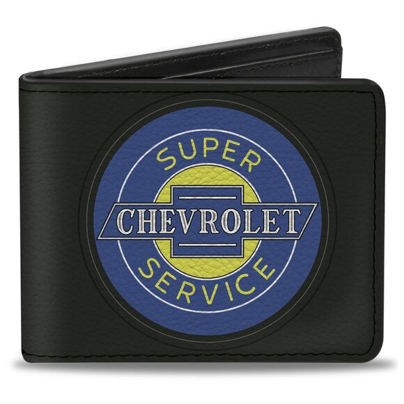 Handbags - 6209 PU Bifold Wallet-Chevrolet Super Service Logo Black/Blue/Yellow